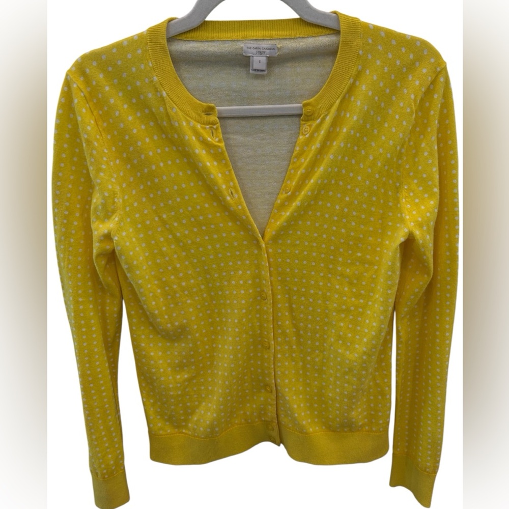 J. Crew Caryn Cardigan Yellow Polka Dot Sweater Cardigan Sz S adorable! EUC